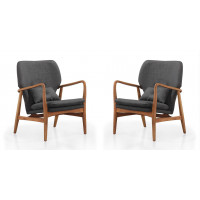 Manhattan Comfort 2-AC015-CC Bradley Charcoal and Walnut Linen Weave Accent Chair (Set of 2)
